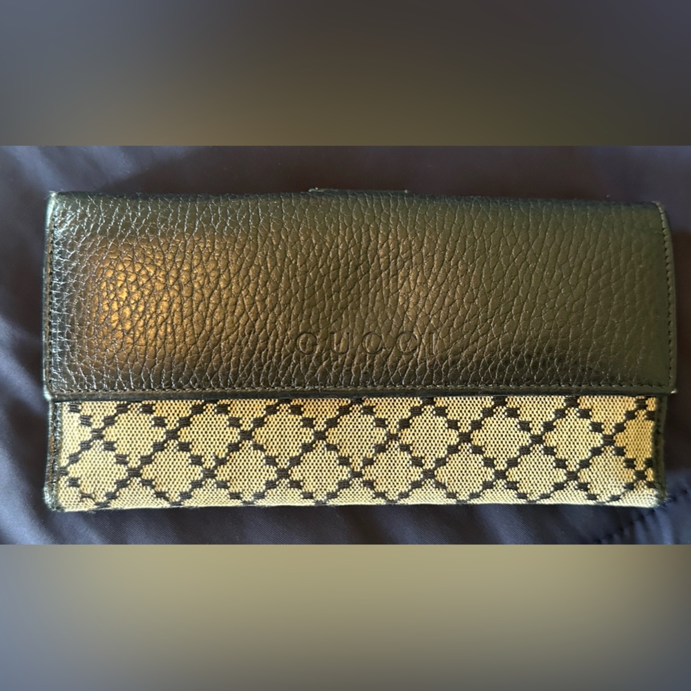 Gucci Diamante Canvas Leather Trimmed Wallet